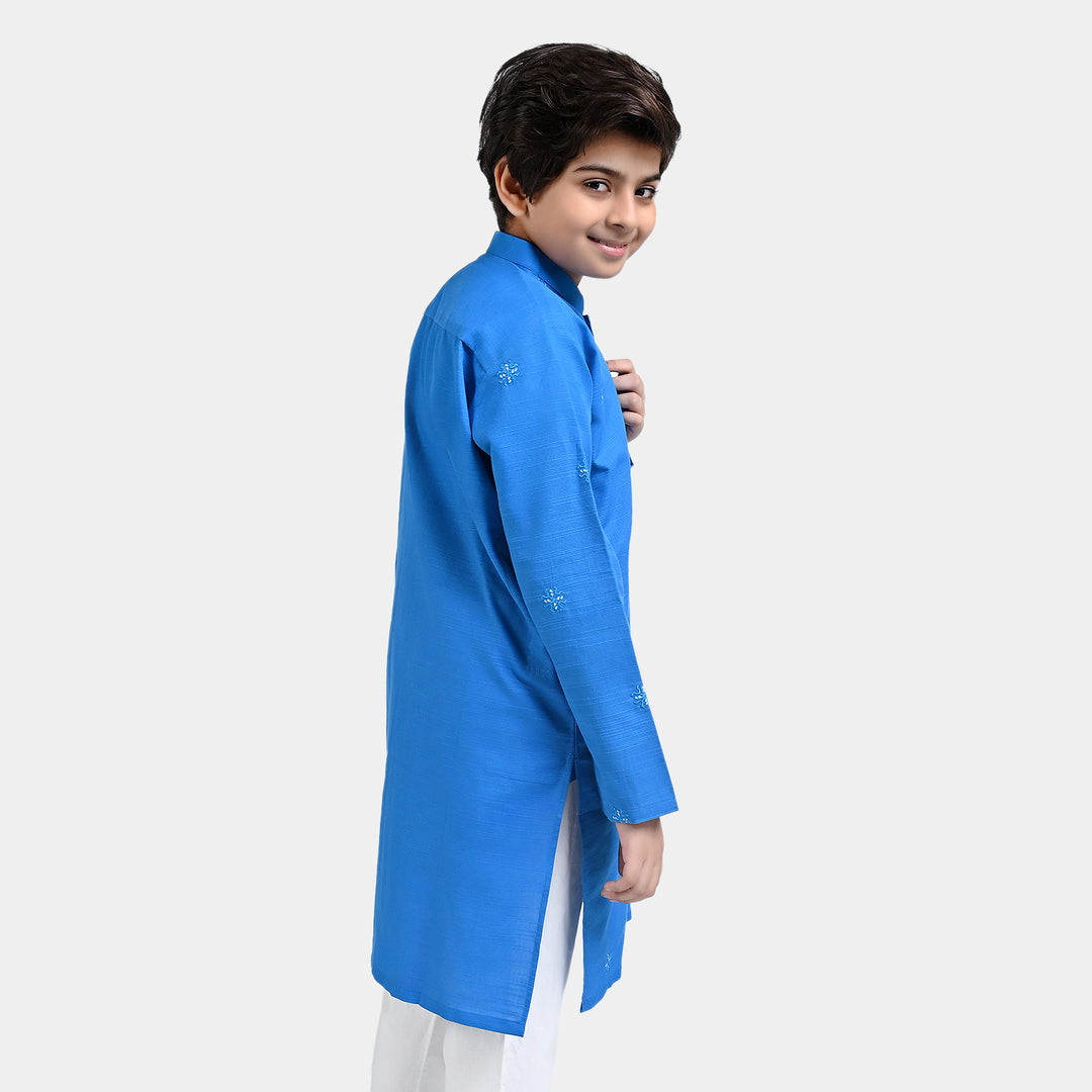 Boys Cotton Slub Embroidered Kurta (Tribal Motif)-I. Bunting