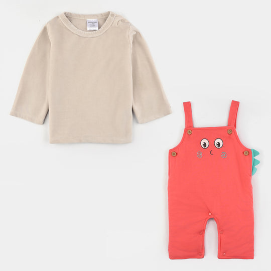 Infant Boys Cotton Interlock Suit-Beige/Orange