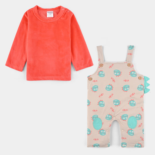 Infant Boys Cotton Interlock Suit-Beige/Orange