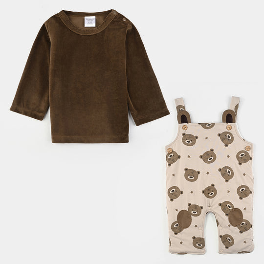 Infant Boys Cotton Interlock Suit-Beige/Brown
