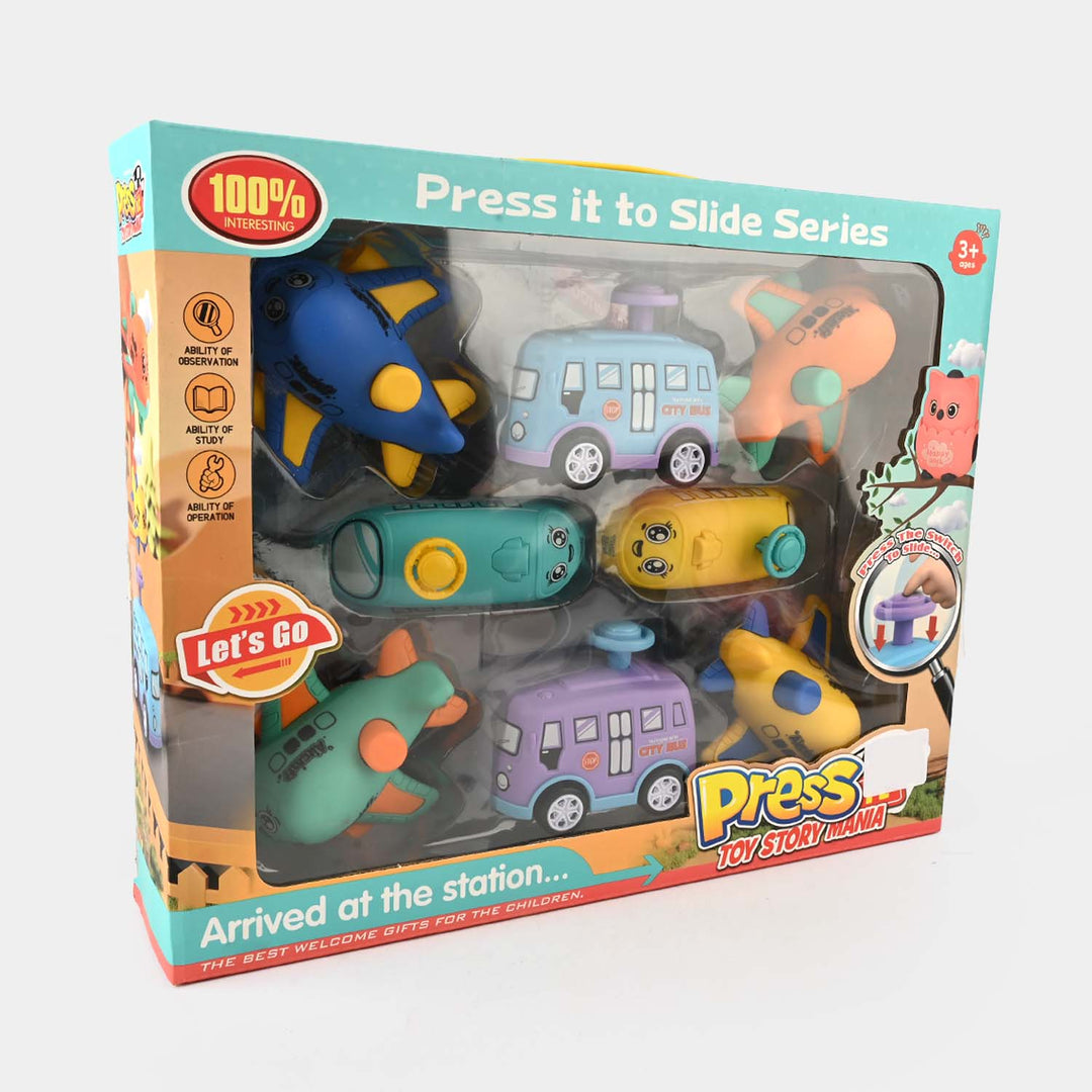 Press It to Slide | Friction-Powered Vehicle Toy Set