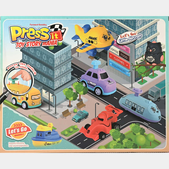 Press It to Slide | Friction-Powered Vehicle Toy Set