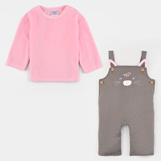 Infant Girls Cotton Interlock Suit-Pink/Grey