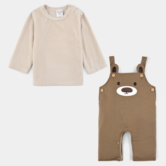 Infant Boys Cotton Interlock Suit-Beige/Brown