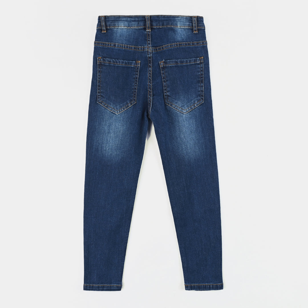 Girls Denim rigid Pant Diamantes-Mid Blue