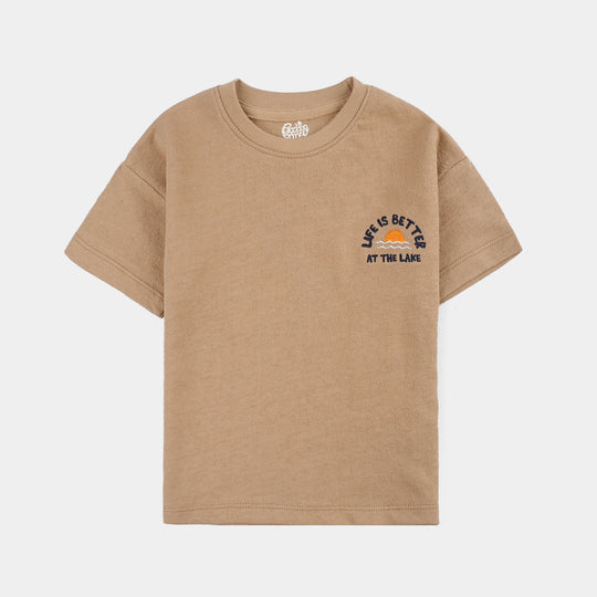 Boys Jersey T-Shirt (Life Is Better) - Brown