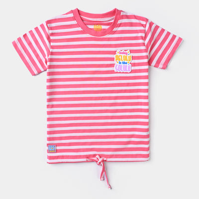 Girls Cotton Jersey T-Shirt H/S Being Delulu-Hot Pink