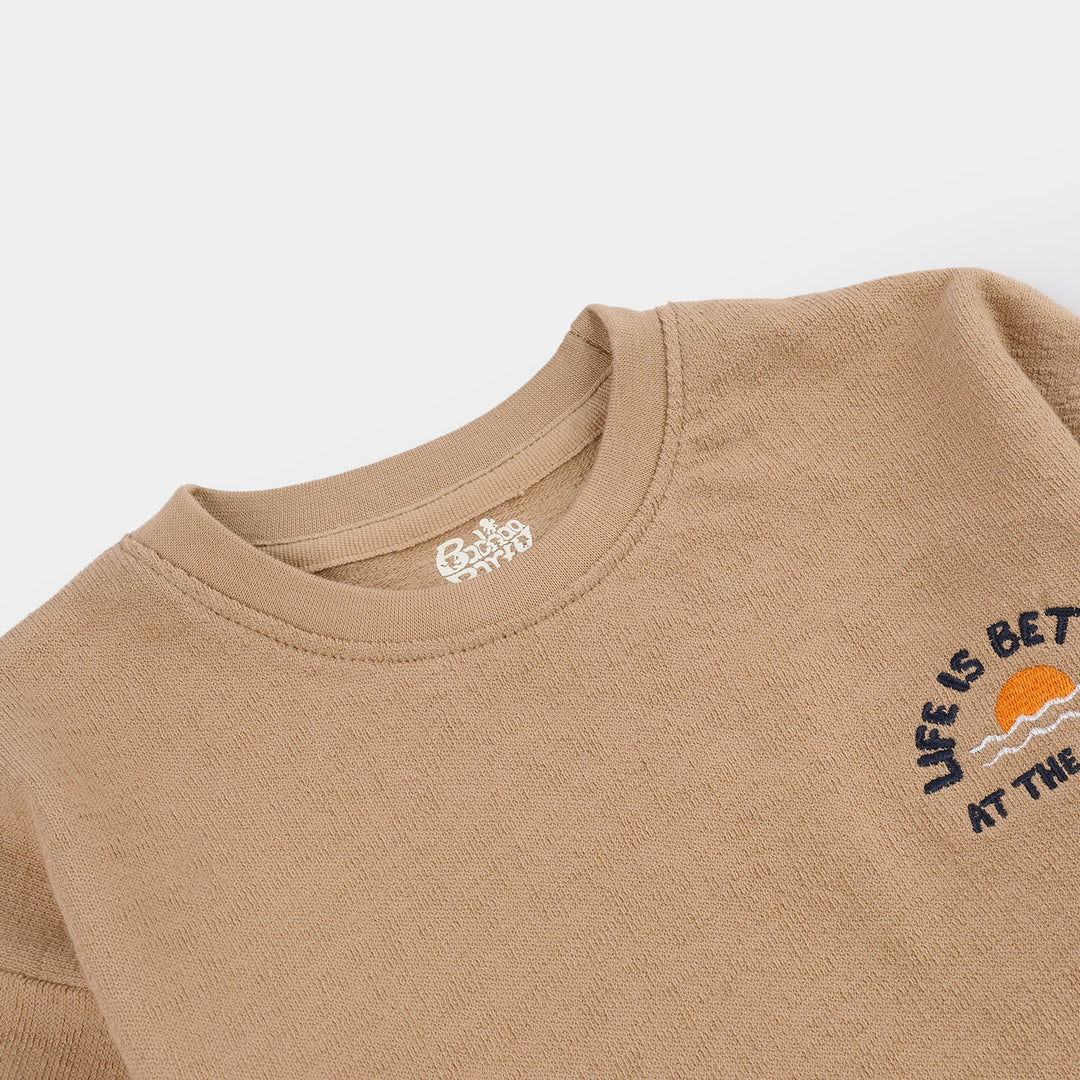 Boys Jersey T-Shirt (Life Is Better) - Brown