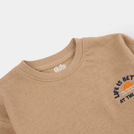 Boys Jersey T-Shirt (Life Is Better) - Brown