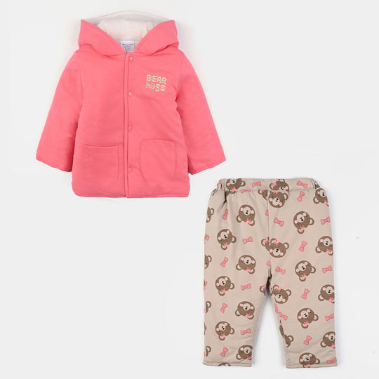 Infant Girls Cotton Interlock Suit-Beige/Pink