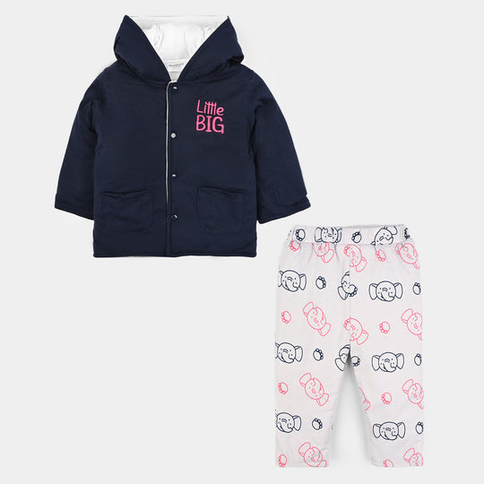 Infant Girls Cotton Interlock Suit-Navy/White