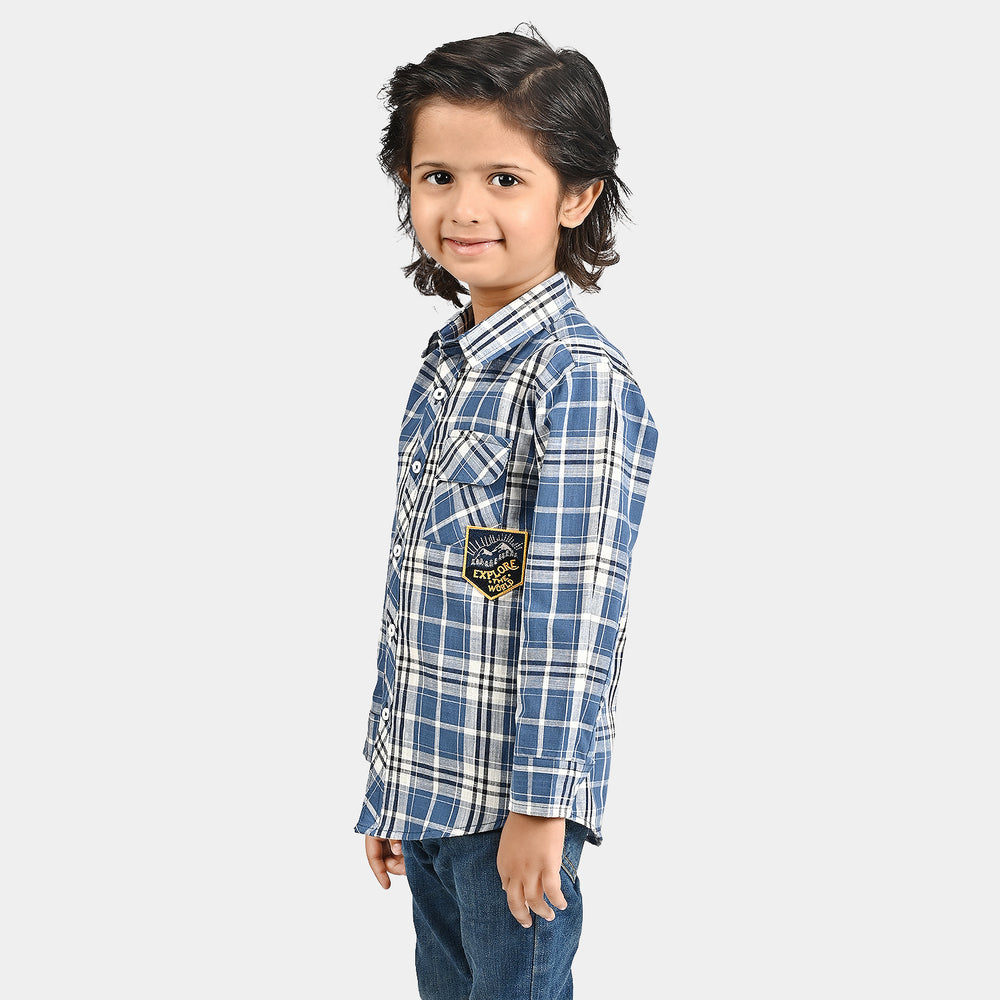 Boys Yarn Dyed Casual Shirt (Explore)-Blue Check