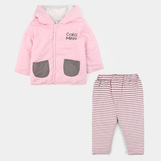 Infant Girls Cotton Interlock Suit-Light Pink