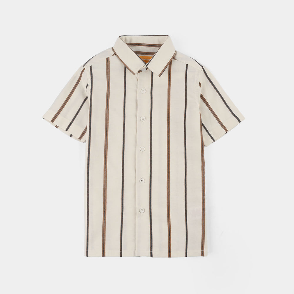 Boys Yarn Dyed Woven Suit (Striped) - Brown/Off-White