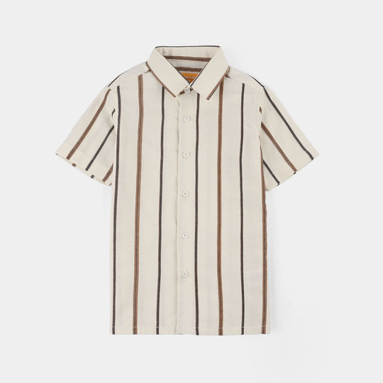Boys Yarn Dyed Woven Suit (Striped) - Brown/Off-White