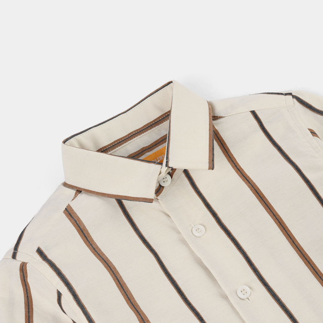 Boys Yarn Dyed Woven Suit (Striped) - Brown/Off-White