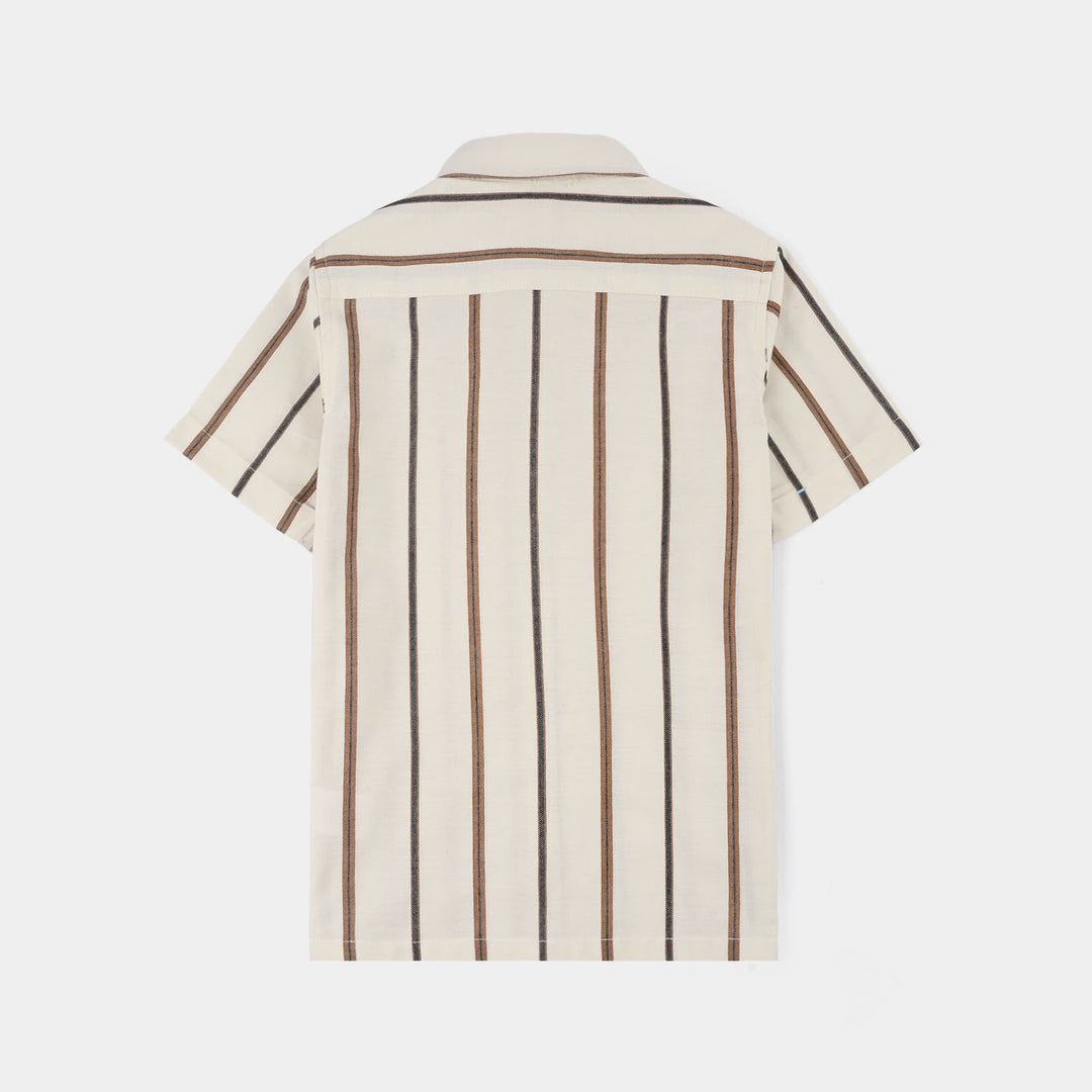 Boys Yarn Dyed Woven Suit (Striped) - Brown/Off-White