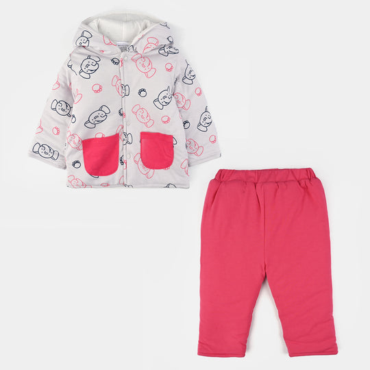 Infant Girls Cotton Interlock Suit-White/Pink