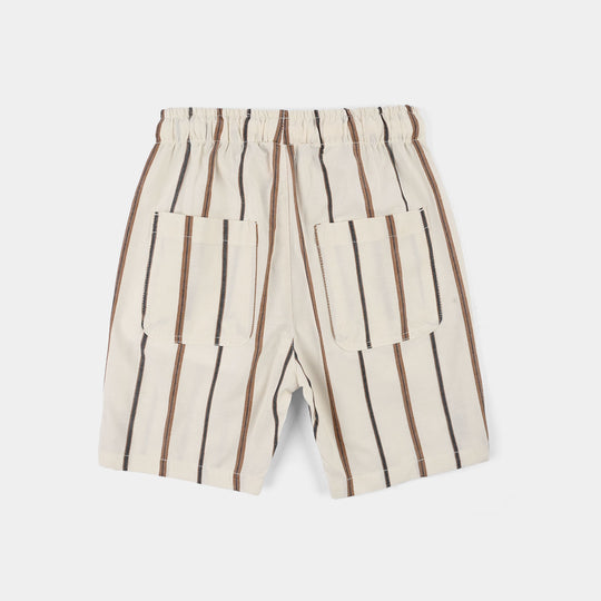 Boys Yarn Dyed Woven Suit (Striped) - Brown/Off-White