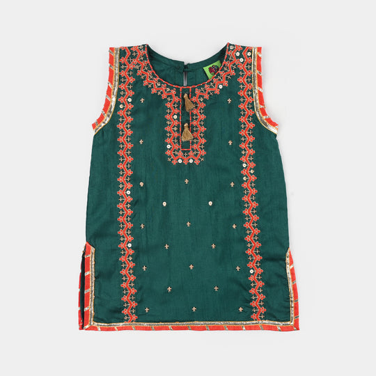 Infant Girls Raw Silk 3Pcs Naqsh-Teal blue