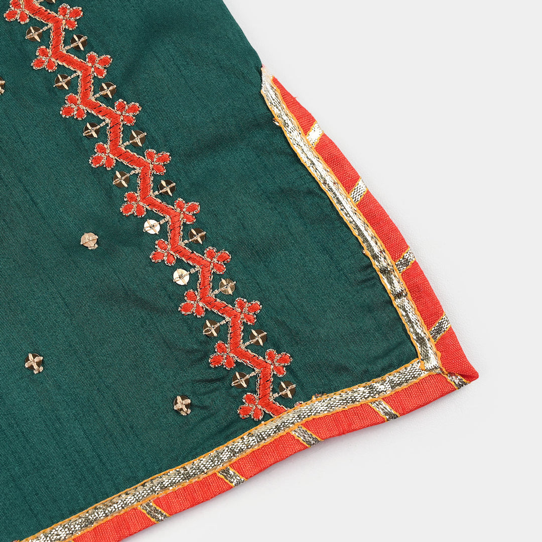 Infant Girls Raw Silk 3Pcs Naqsh-Teal blue