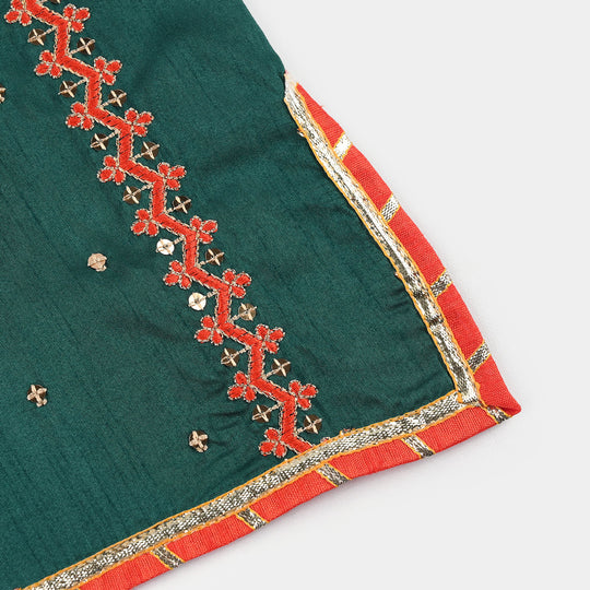 Infant Girls Raw Silk 3Pcs Naqsh-Teal blue