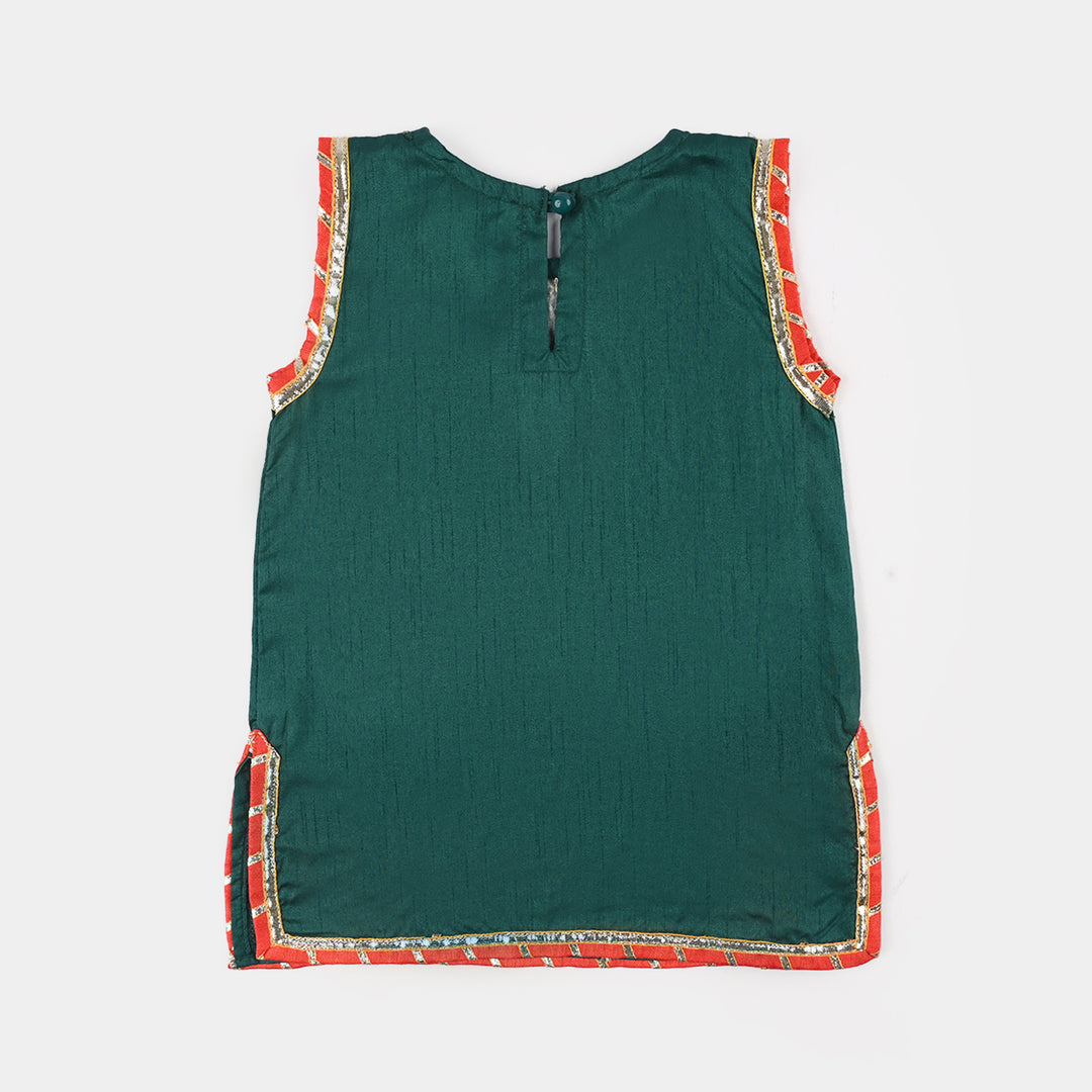 Infant Girls Raw Silk 3Pcs Naqsh-Teal blue