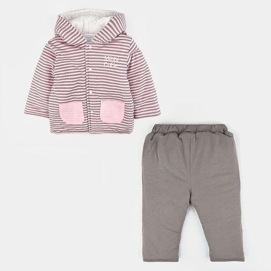 Infant Girls Cotton Interlock Suit-Pink/Grey