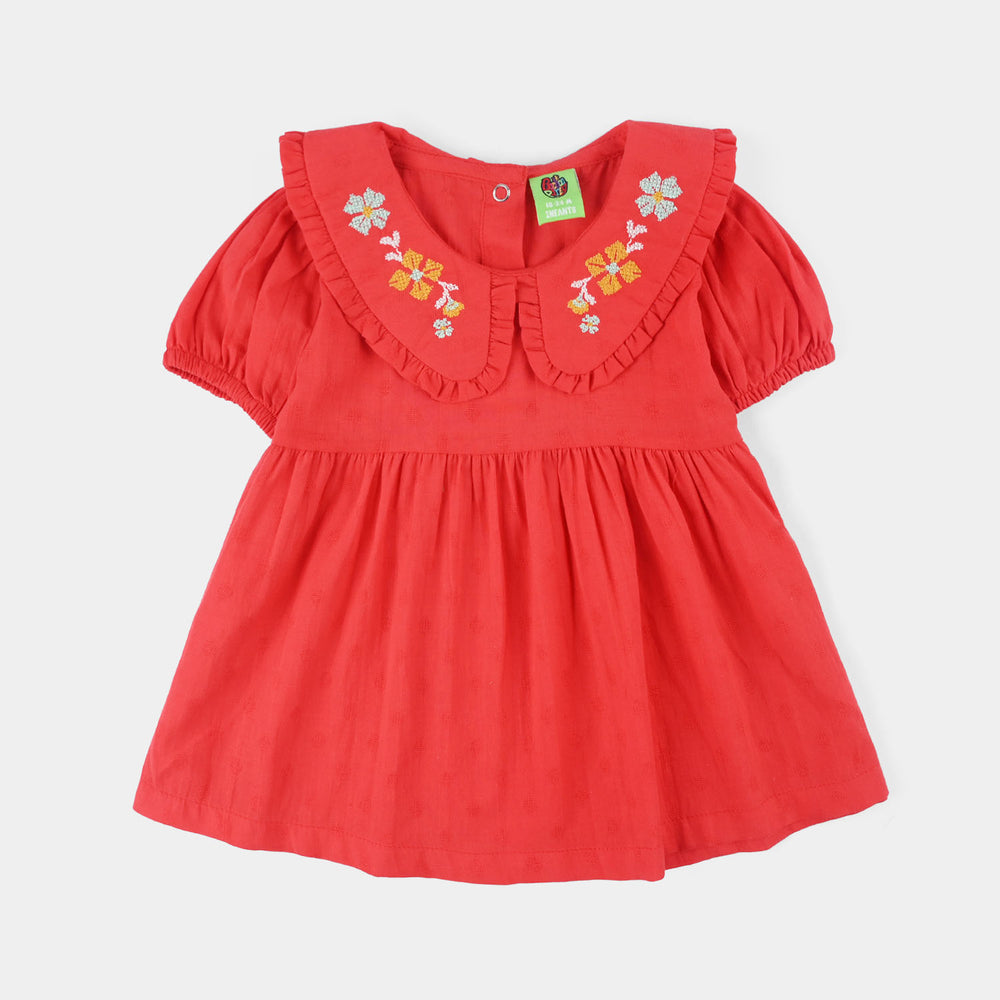 Infant Girls Cotton Jacquard 2-Piece Suit (Rose Glow) - Red