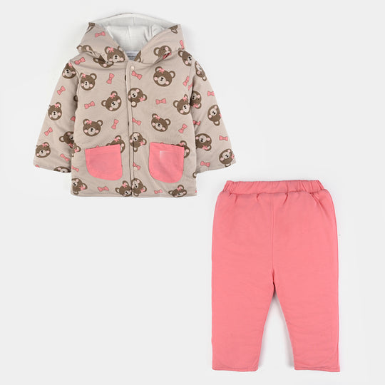 Infant Girls Cotton Interlock Suit-Beige/Pink