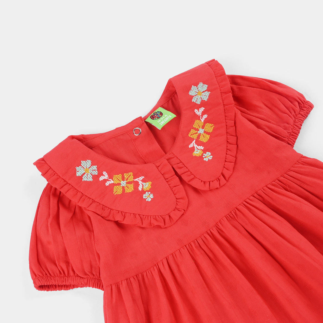 Infant Girls Cotton Jacquard 2-Piece Suit (Rose Glow) - Red