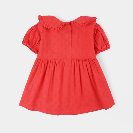 Infant Girls Cotton Jacquard 2-Piece Suit (Rose Glow) - Red