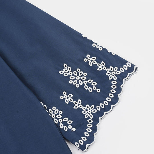 Girls Cotton Embroidered Top - Navy Blue