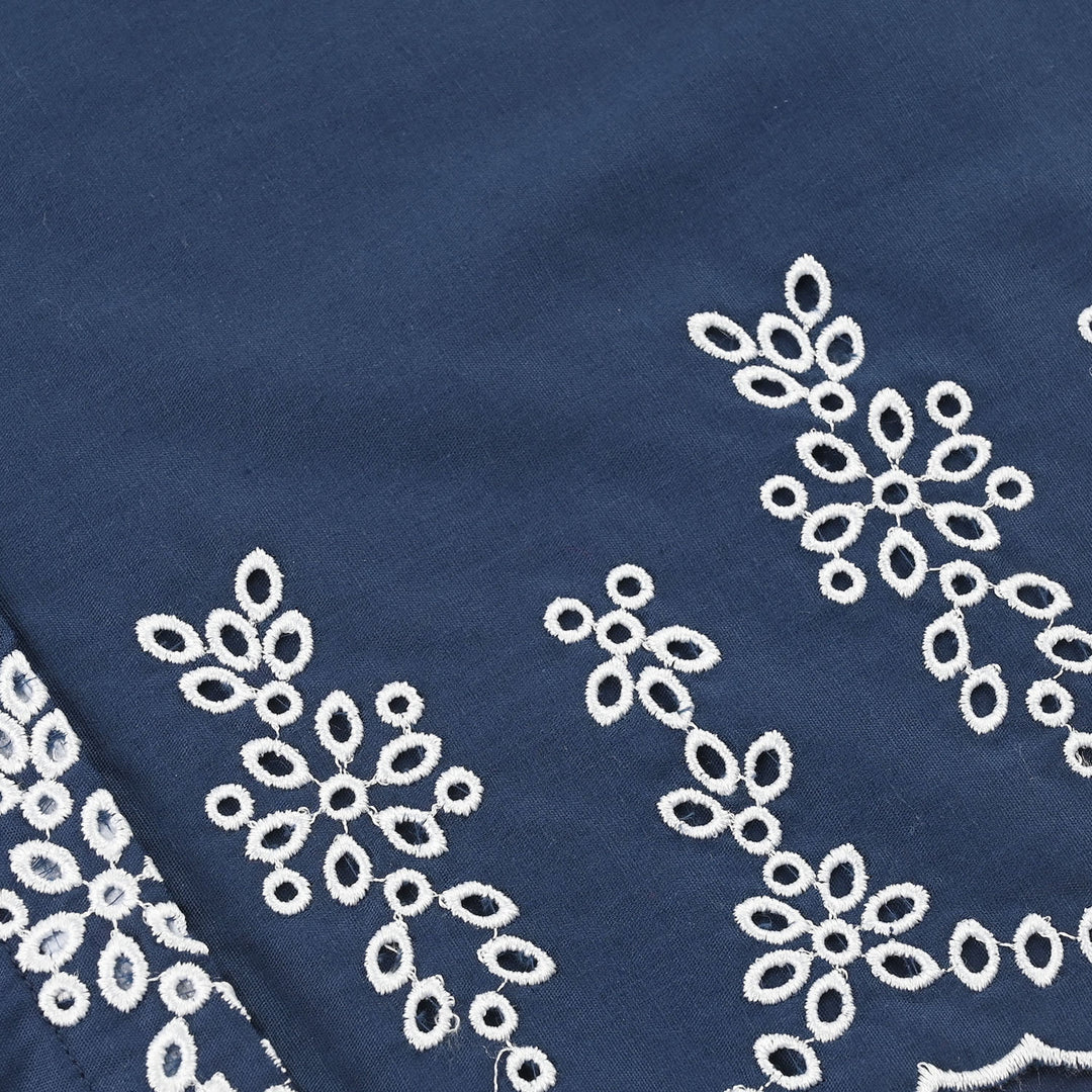 Girls Cotton Embroidered Top - Navy Blue