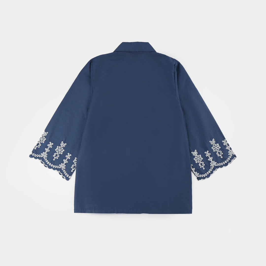 Girls Cotton Embroidered Top - Navy Blue