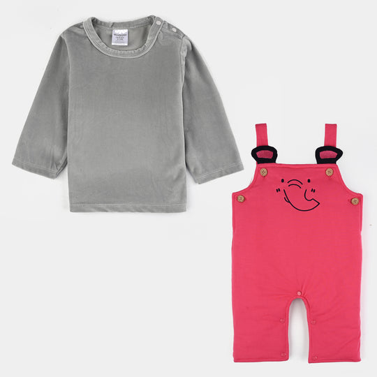Infant Girls Cotton Interlock Suit-Pink/Grey