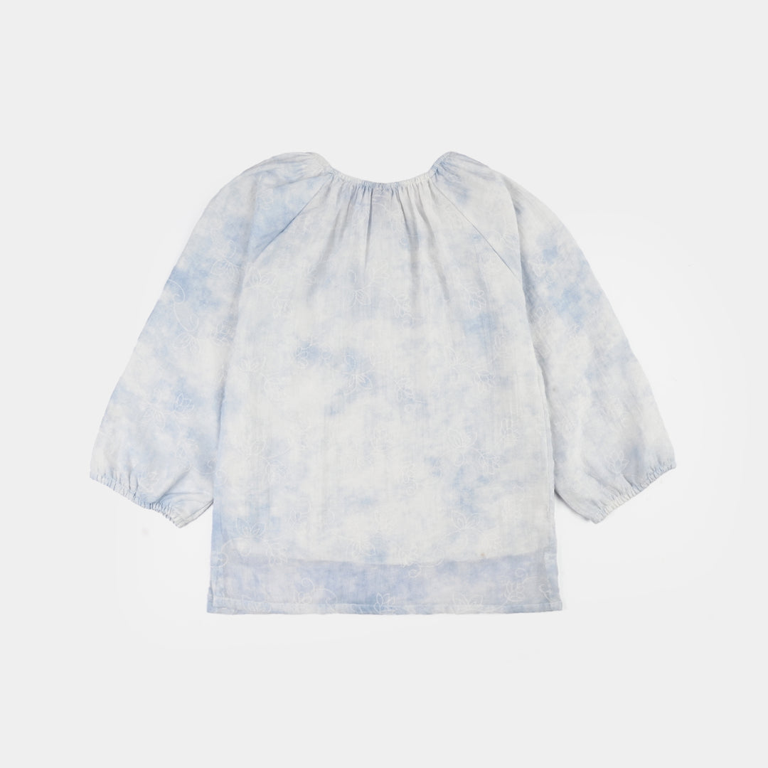 Girls Cotton Casual Top (Cozy) - Light Blue