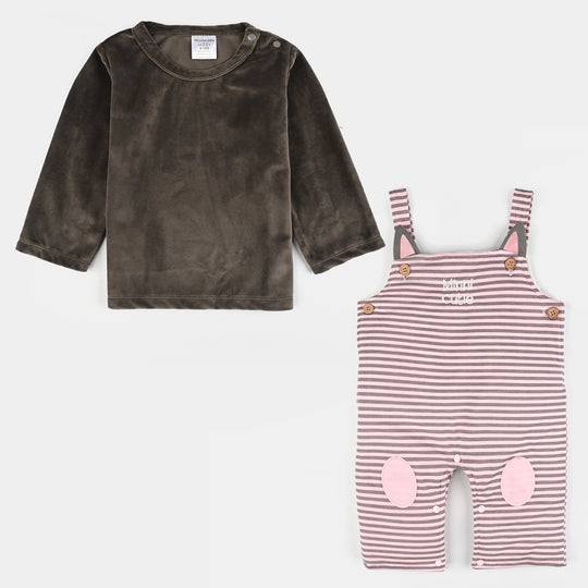 Infant Girls Cotton Interlock Suit-Pink Stripe