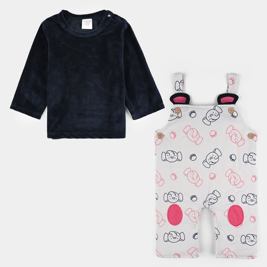 Infant Girls Cotton Interlock Suit-White/Navy