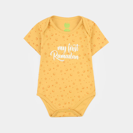 Infant Unisex Cotton Interlock Basic Romper (First Ramadan) - Yellow