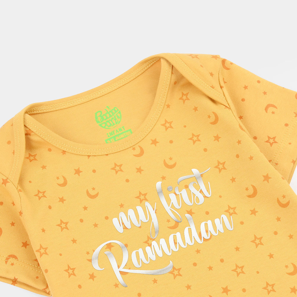 Infant Unisex Cotton Interlock Basic Romper (First Ramadan) - Yellow