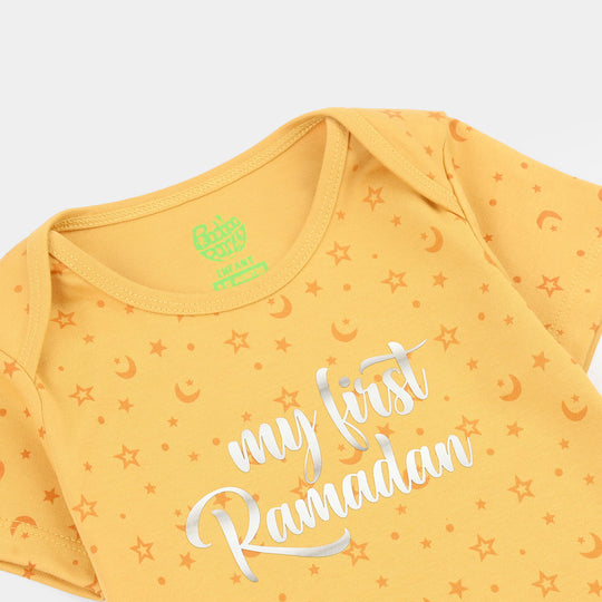 Infant Unisex Cotton Interlock Basic Romper (First Ramadan) - Yellow