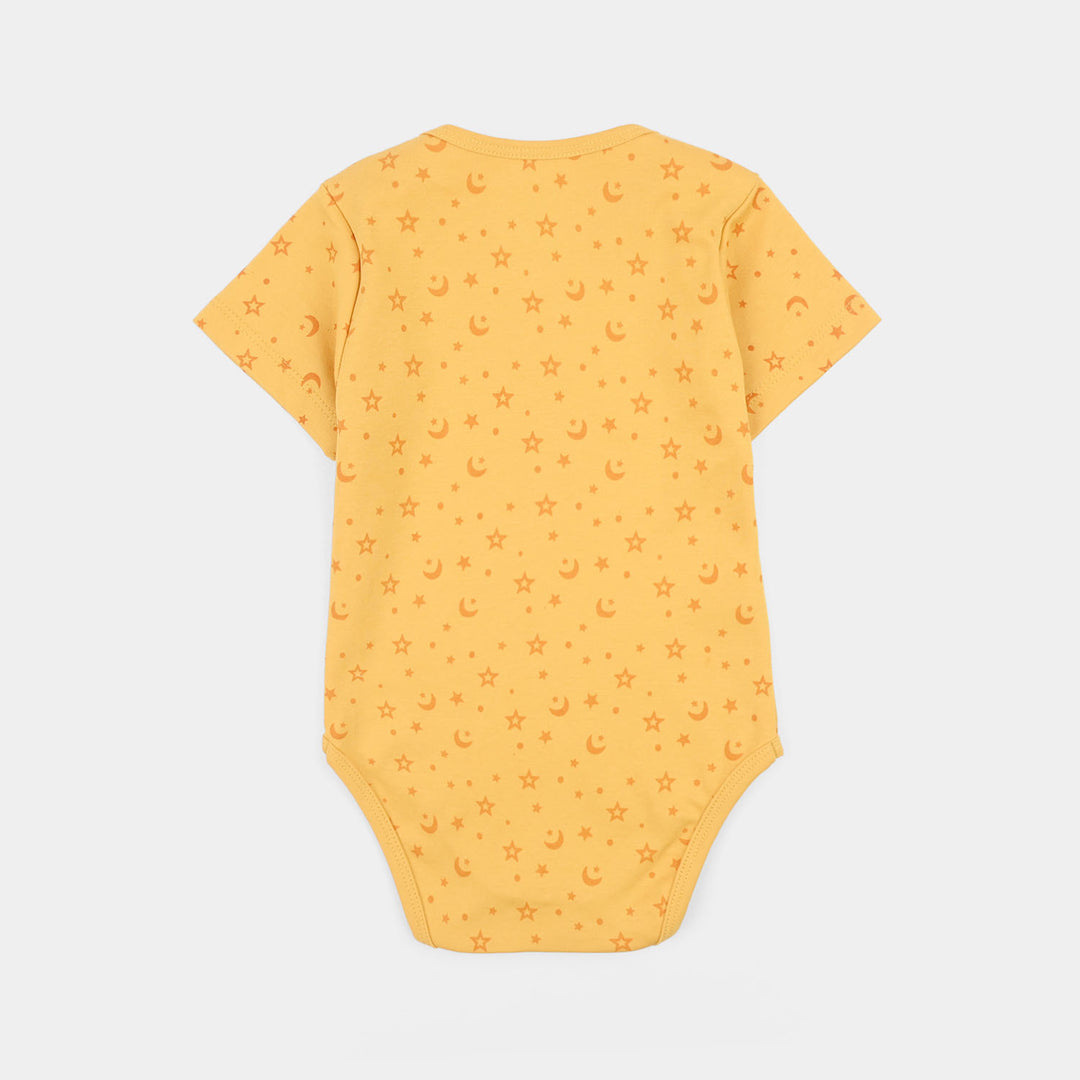 Infant Unisex Cotton Interlock Basic Romper (First Ramadan) - Yellow