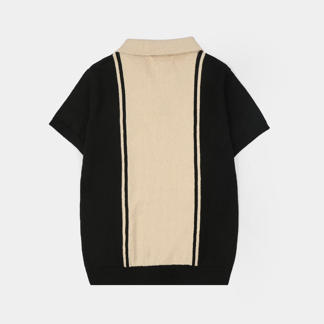 Boys Cotton Sweater Knit Polo (Resort) - Black