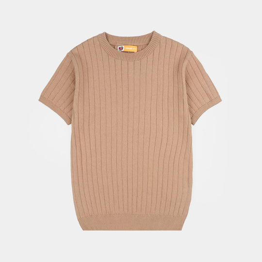 Boys Cotton Sweater Knit T-shirt (Dropline) - Dark Mustard
