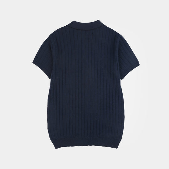 Boys Cotton Sweater Knit Polo (Dropper) - Navy Blue
