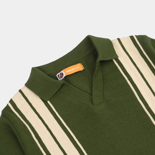 Boys Cotton Sweater Knit Polo (Crown) - Olive/Off White