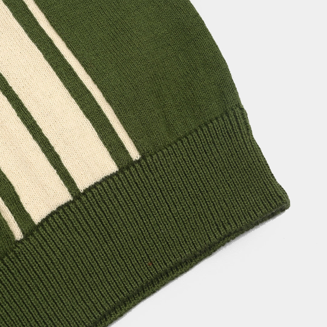 Boys Cotton Sweater Knit Polo (Crown) - Olive/Off White