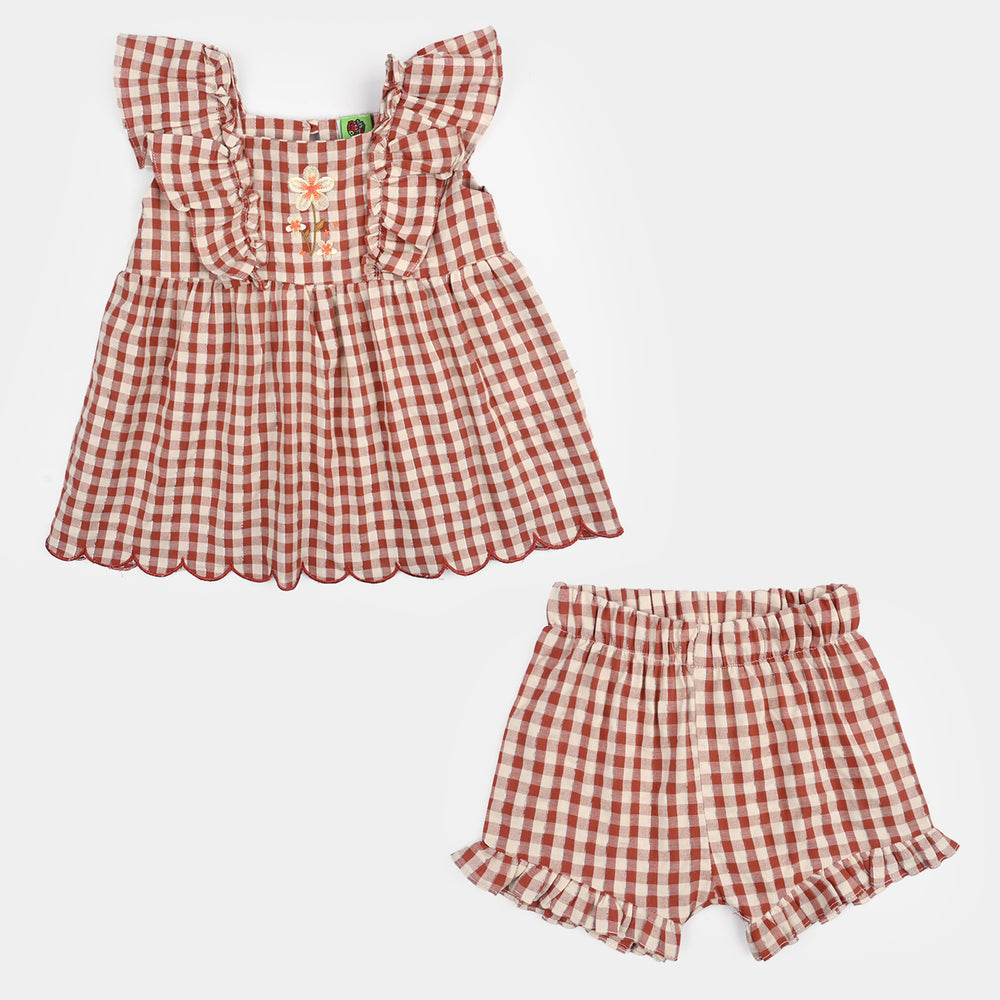 Infant Girls Yarn Dyed 2-Piece Suit (Coco Bloom) - Brown