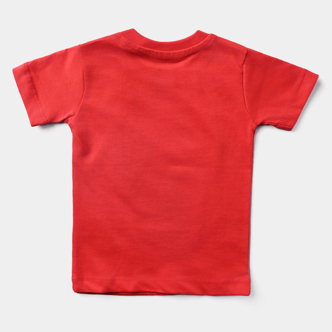 Infant Boys Cotton Jersey Round Neck T-Shirt-Red